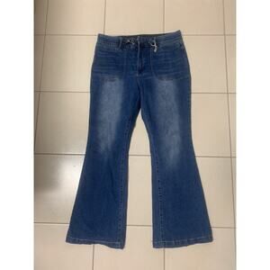 Indigo Poppy Jeans Women's Size 16 Blue Denim Bootcut With Clip On Buckle